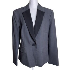 Jones Studio Women's Blazer Size 10 Grey with Black Lapel Lined‎
